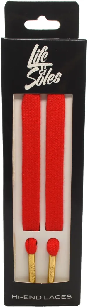 Fire Red Slightly Waxed  Gold Tips Shoelaces