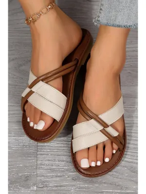 Leather Criss Cross Flat Slippers