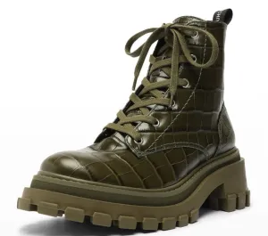 Schutz Military Green Womens Rounded Toe Lace Up Fashion Chunky Ankle Boots
