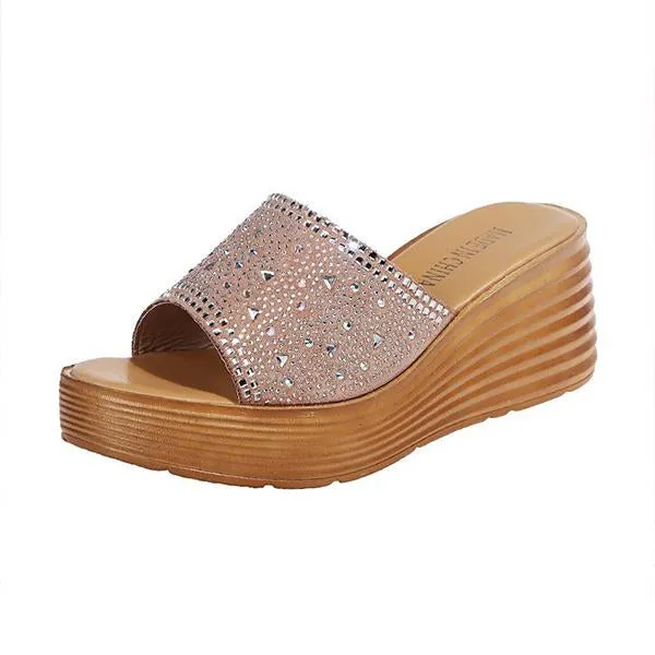 Women's Fashion Rhinestone Wedge Beach Slippers 95701362S